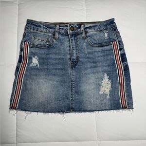 Distressed Denim Mini Skirt